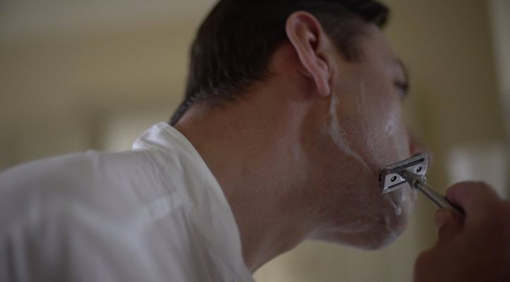 Man Shaving with Thomas Clipper Shaving Kit